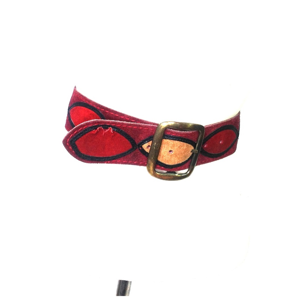 Vintage Harness House Red Belt Tan Black Suede